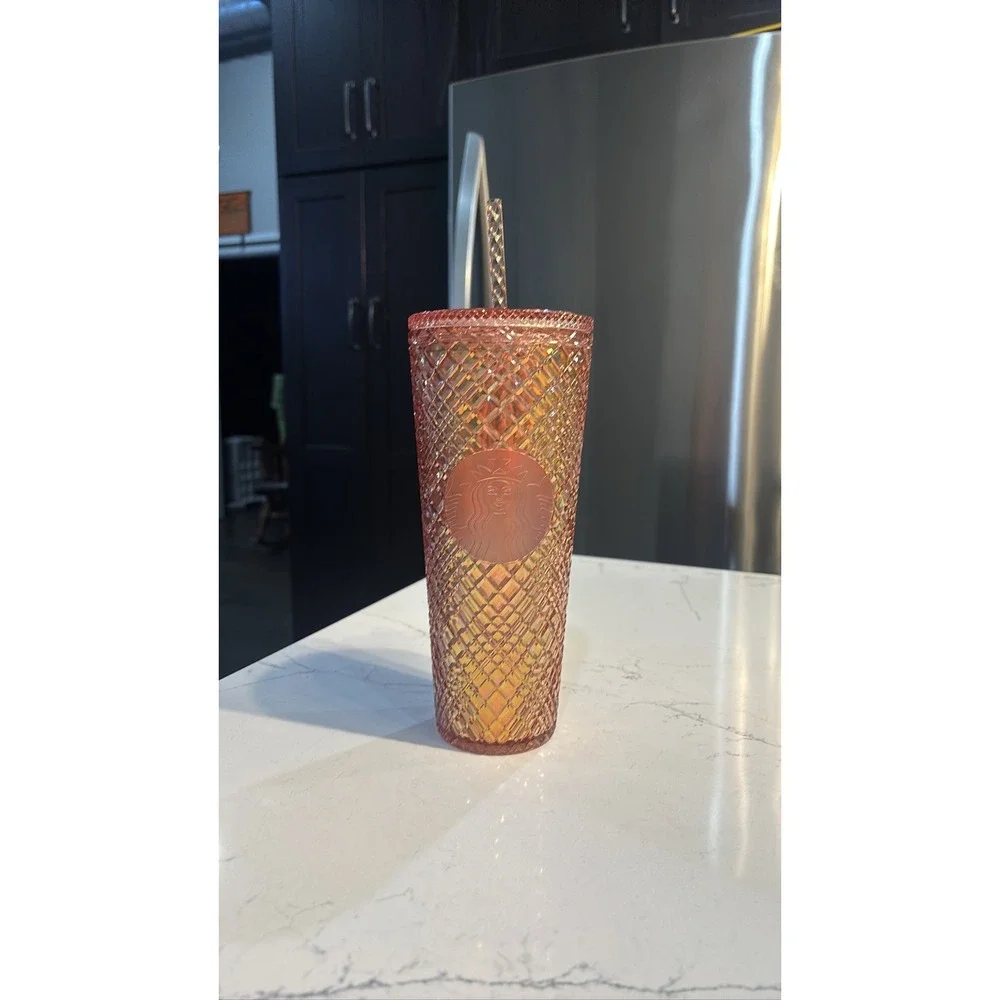 Starbucks 2021 Rose Gold Jeweled Venti 24oz Cup Tumbler w/ Straw NEW
